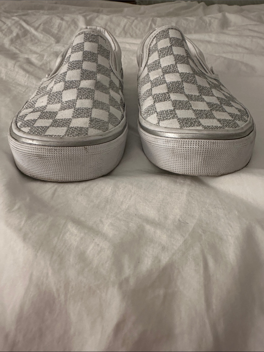 Women’s Vans Silver & White Checkered Slip-on Sneakers - size 6